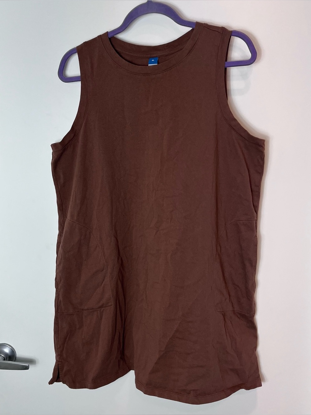 Old Navy Sleeveless Vintage A-line Palm Brown Mini Shift Dress Womens XL Pockets